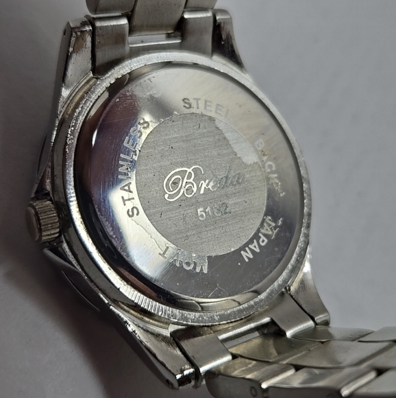 Mens Breda Watch 41mm Silver Tone Blue Mother Of Pearl Dial New Battery - Picture 10 of 10